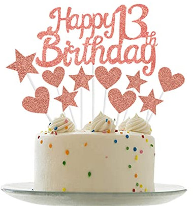 Personalised Happy 13th Birthday Cake Toppers RoseGold Cake Decorations for Girls Boys 13th Birthday Cake Cupcake Topper, Glitter Cakes Banner Decoration for 13 Birthday Anniversary Party Supplies