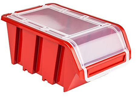 Lot de 10 boîtes empilables avec couvercle - Rouge - 120 x 195 x 9 cm, bacs a bec, boites de rangement, boites au garage, containers de stockage