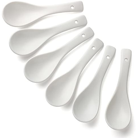 Asiatische Suppenlöffel, Porzellan, Bouillon, Müsli, Wonton, chinesische Esslöffel, 6 Stück
