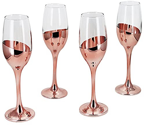G Decor Set of 4 Sephora Rose Gold Champagne Glasses Elegant Metallic Finish