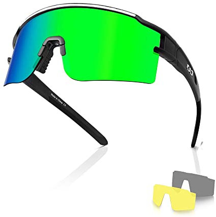 ZHABAO Polarisierte coole Sonnenbrille mit 3 austauschbaren Gläsern, Sportbrille für Baseball Fahren Radfahren, D03, Medium