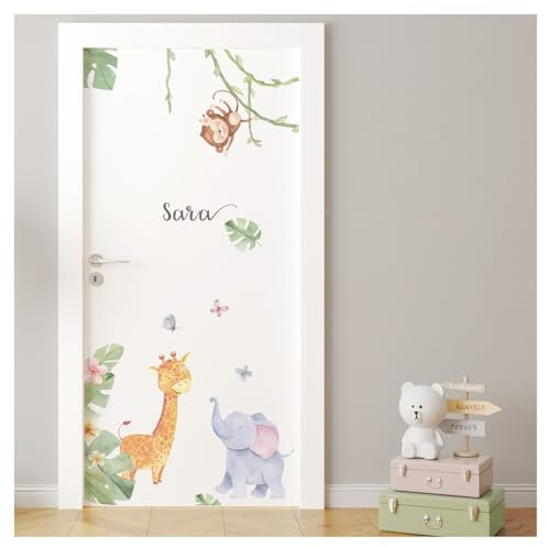 Little Deco Türaufkleber Safari Tiere mit Namen Wandsticker Baby Kinderzimmer Wandtattoo selbstklebend Türsticker Wanddeko DL878-1