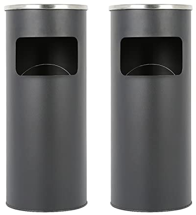Papelera-Basurero -Cubo de basura de 30 L, para exterior/interior, con cenicero, acero inoxidable, para la Oficina, el Hotel y el Jardín (Negro-2PC)