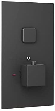 ENKI, Milan, TSV072, Thermostatic Concealed Shower Valve with Push Button, Twin Square Taps with Single Outlet, Modern Shower Valve, Black