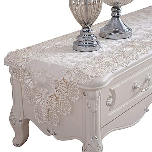 EHOMERY Tischband Filz Schmal, Tischläufer Weiß Beige Creme Dreiecksspitze Tischläufer Polyester 40x150CM