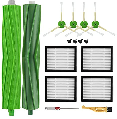 ANBOO Replacement Parts for iRobot Roomba i7 i7+ i3 i3+ i4 i6 i6+ i8 i8+/Plus E5 E6 E7 i5+ j5+, I & E & J Series, 1 Set of Rubber Brushes, 4 High Performance Filters, 4 Side Brushes