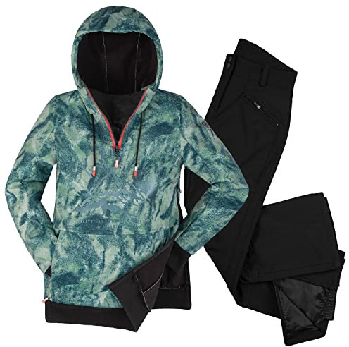 Killtec leichter Damen Skianzug - mit 10.000 mm Wassersäule - Windbreaker Hoodie Grün schattiert - Funktionshose Schwarz - Größe 38
