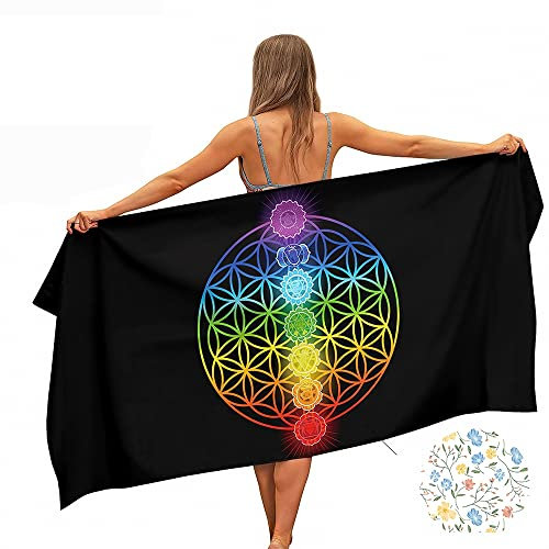 Ulticool – Handtuch Chakra Heilung Mandalas Regenbogen – Schnelltrocknendes Badetuch Mikrofaser – 160 x 80 cm – für Reisen Fitness Gym Sport Spa Yoga – doppelseitiger Druck - Mehrfarbig
