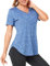 Deaviya Sport T-Shirt Damen, Fitness Sport Shirt Kurzarm Oberteile, V-Ausschnitt Laufshirt für Frauen, Workout, Gym Yoga Shirt Damen (DE/NL/SE/PL, Alphanumerisch, XXL, Regular, Regular, Blau)