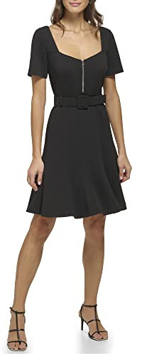 DKNY Damen Sweetheart Ausschnitt Scuba Crepe Cap Sleeve Kleid, Schwarz, 32