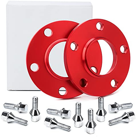 Pindex Spurplatten 5x120 10mm für BMW, 2x Spürverbreiterungen Distanzscheiben 10mm für E36 E46 E90 E91 E60,Lochkreis 5x120,Mittenzentrierung 72,6mm,Rot