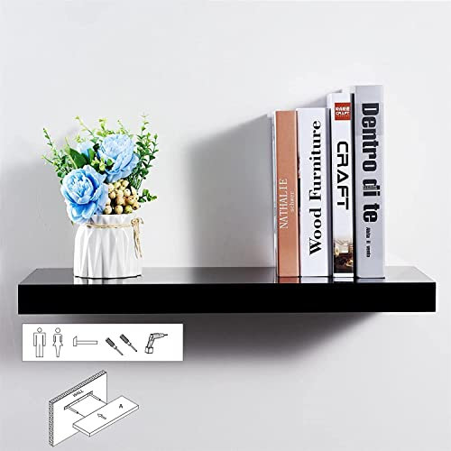 HOMION Floating Media Shelves Shelf For DVD SKY BOX TV AV Xbox Wall Mounted Kit Unit MDF (Black)