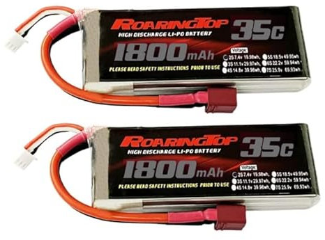 RoaringTop Batterie Lipo 2S 1800mAh 35C 7,4V RC Batterie avec fiche T Plug Compatible avec WLtoys HB101/HM101/HM103/HM121/HM124/HM123 200E/124019/104001 1:12 RC Cars Truggs (2 Pack)