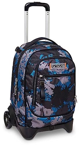 Seven TROLLEY New Tech Chromo Fluid Boy, Rucksack mit Trolleyfunktion, Schulranzen mit Rollen, 3 in 1, Abnehmbarer Rucksack, ab 1. Klasse, für Schule, Gymnasium, Reisen&Freizeit, Mädchen&Jungen