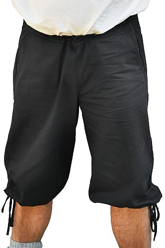 Battle-Merchant | Mittelalterliche Knickerbocker Jonte | Kniebundhose Herren | Wikingerhose | Piratenhose | Kurze Hose, Shorts Mittelalter, LARP (XL, Schwarz)