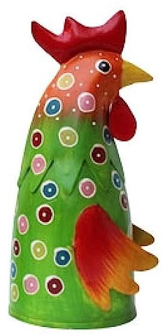 ETC Zaunhocker lustig buntes Huhn gepunktet Metall bemalt (Grün)