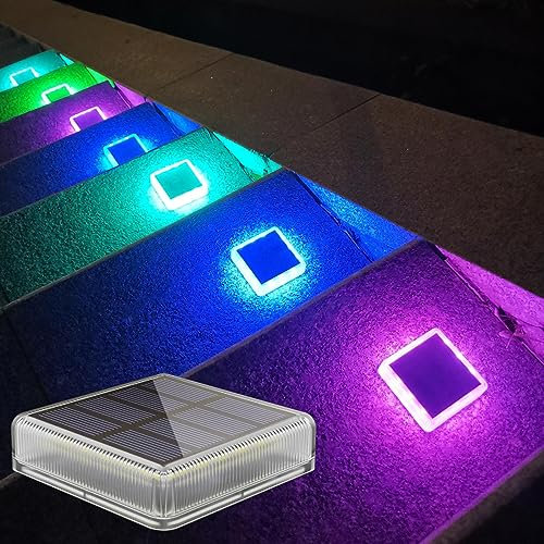Lacasa 4-Stück Solar Bodenleuchten Aussen, Farbwechsel RGB LED Solarleuchten Garten Bodenleuchte, Eckig Solar Treppenbeleuchtung Außen Wasserdicht IP68 für Weg Treppen Terrasse Beckenrand