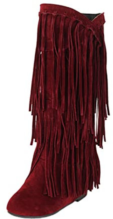 IQYU Scarpe estive donna stivali invernali con tacco spesso e frange taglie forti da donna, interno booster stivali di media lunghezza piatta donna 38, Colore: rosso, 39 EU