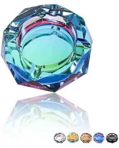 Coomin Crystal Ash Tray, Glass Cigar Ashtray for Outside Patio Outdoor and Indoor, Home Ashtrays for Weed Smokers Cigarettes, Gift Packaging, Green