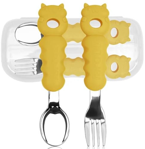 farout Baby Besteckset Kindergabel & Babylöffel Edelstahl mit Silikon Griff, BPA frei Esslernbesteck ab 1 Jahr, Kinderbesteck, Lernbesteck - Ideal als BLW Besteck Set