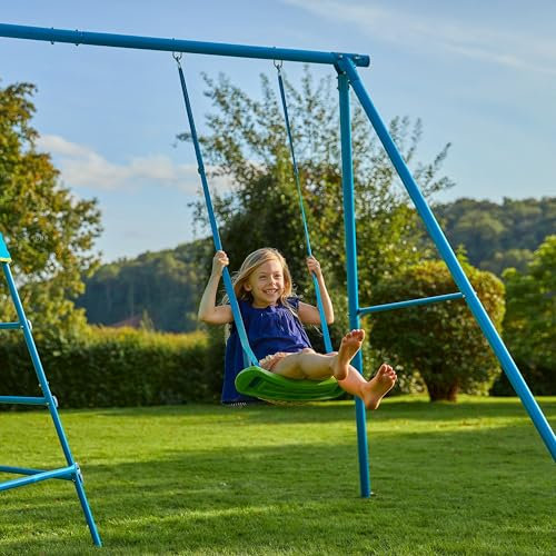 TP Toys Explorer Blue Swing Arm - Metal Swing Arm For Single Swings. A-frame Swings Stand With Ground Stakes, Carabiners & Foot Caps. Swing Sets For Outdoor, Heavy Duty Metal Swing Arm - 3+ Years