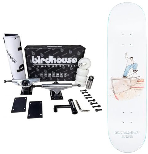 Komplettes Skateboard APRIL SKATEBOARDS Skateboarding Deck Montieren Sie Ihr komplettes Skateboard April & Birdhouse - Hohe Qualität Set Up (8.0, Guy Mariano White)
