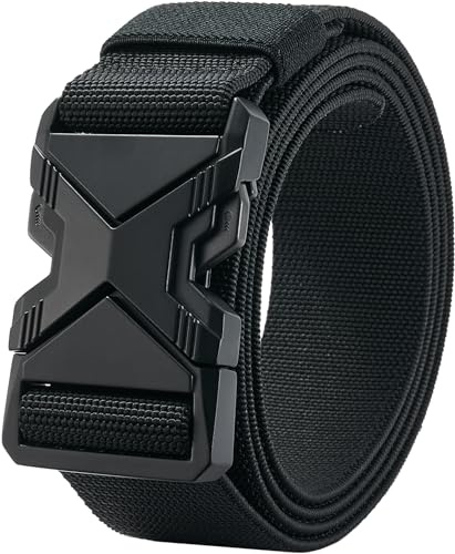 LionVII Heavy Duty Quick Release Belt, Elastic Stretch Web, Alloy Buckle | 28-48 Waist, Sweat-Wicking Dry Fit; Withstands 20,000 Stretches, No-Hole Adjust; 3.8cm Wide, Versatile Tough Daily Support