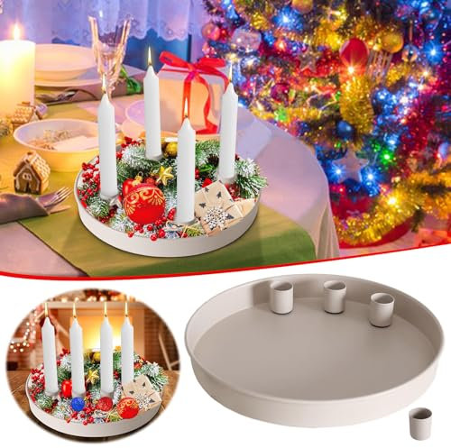 Magnet Kerzentablett für Stabkerzen - 25 cm Rund, Metall Kerzenständer mit 4 magnetischen Haltern, Deko Tablett Festtags Advents Kerzen Ständer (Nein Kerze)
