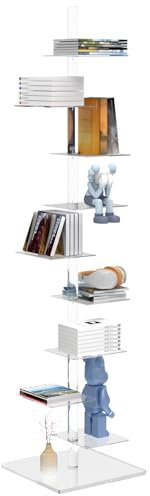 Nynelly Acryl Bücherregal bodenstehendes,9 Ebenen, höhenverstellbar Bücherturm vertikal, schmales Bücherregal, Stehendes Regal zur Aufbewahrung von Büchern,CDs, für Wohnzimmer, Büro,Schlafzimmer