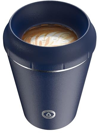 TOPL Stroll Reusable Travel Mug Short 8oz - Insulated Leakproof Coffee Cup with Patented 360 Drink, Flask Keeps Drinks Hot or Cold, BPA-Free, Dishwasher Safe Lid - Navy