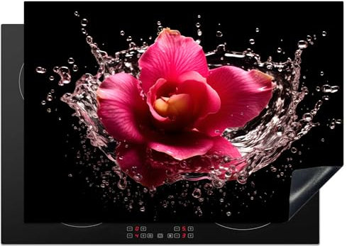 KitchenYeah© Protection Plaque Induction 75x52 cm Gadget Protege Deco Cuisine Cache Protège De Cuisson Accessoire Fleurs - Rose - Eau - Noir - Botanique - Nature