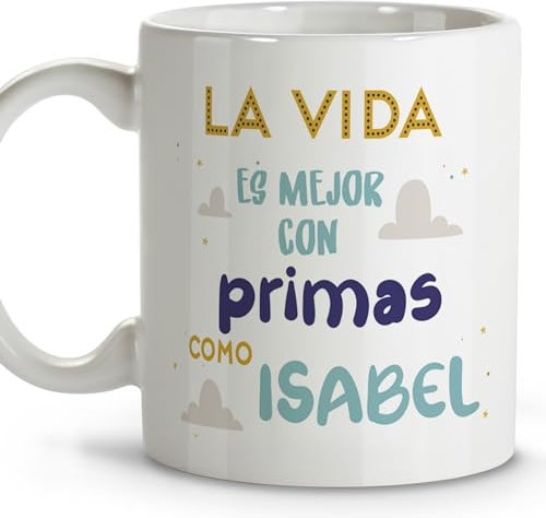 LolaPix Tazas bonitas. Tazas personalizadas. Tazas de cafe. Taza mensaje. Regalos para primas. Taza cerámica 330 ml.