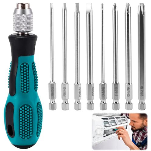 XiangSKY 8 in 1 Screwdriver Sets in Case Heavy Duty Magnetic Screwdriver with 4 Flat & 4 Cross Head Screwdriver Durable Screwdriver Hand Tools for Furniture Home Appliances DIY Professional Use