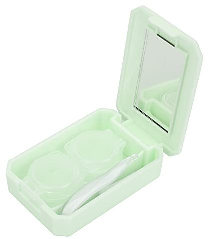 Verdant Touch Contact Lens Holder Box Contact Lens Storage Case with Mirror and Tweezer Stick, Portable Green Contact Lens Box