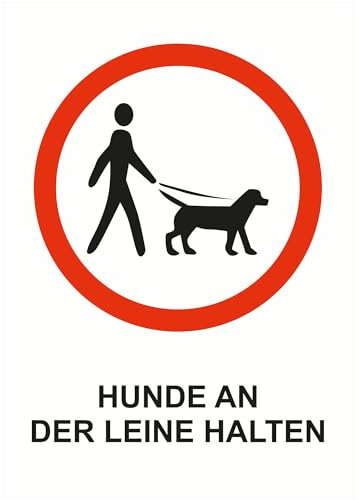 INDIGOS UG - Autocollant - Sécurité - Avertissement - Tenir les chiens en laisse - 148 x 210 mm - Hôtel, entreprise, protection, KITA, médecin, cabinet, appartement