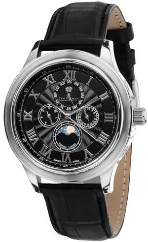 LOUIS XVI La Lune le Grand 1520 - Ø 45 mm - Herren Uhr - Wasserdicht - Uhr mit Saphirglas - Armband Schwarz - Zifferblatt Schwarz - Mondphase - CH Quarzwerk