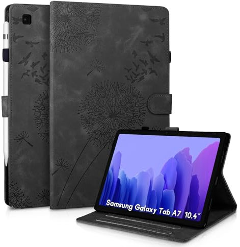 Rostsant Funda para Samsung Galaxy Tab A7 10,4 Pulgadas 2022/2020 Funda de Cartera de Cuero con Estampado de Diente de león Cubierta magnética para Samsung Galaxy Tab A7 T500/T509/T505/T507 Negro