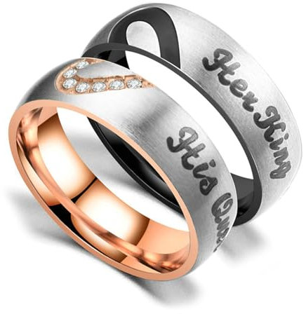 Daesar Trauringe Edelstahl Paarpreis, Ringe Set 6MM Her King His Queen Puzzle Herz Verlobungsringe Partnerringe Personalisiert für 2 Damen Gr.67 (21.3)& Herren Gr.55 (17.5)