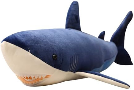 TOPLITHE Plüsch Simulations Hai, Riesiges Megalodon Kuscheltier Weiches Plüsch Wurfkissen Geschenk for Kinder Jungen und Mädchen(Blue,60CM/23.6IN)