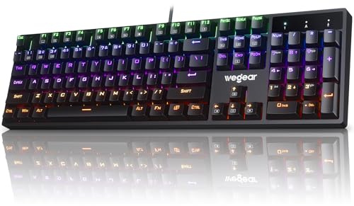 RGB Mechanical Gaming Keyboard Blue Switch, 104 Keys Full-Size Light Up Keyboard with 11 Backlit Modes, Anti-Ghosting, Double-Shot ABS Keycaps, USB Wired Computer Keyboard for Windows PC Gamer
