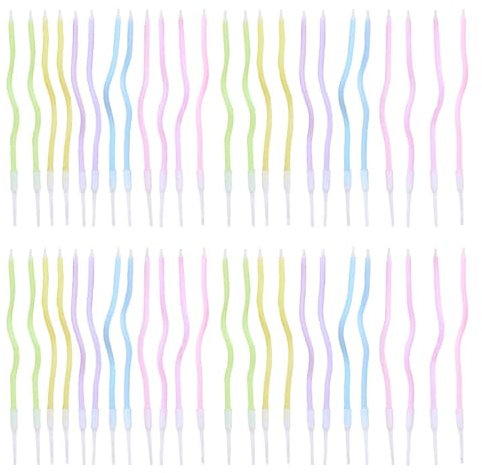 YSJCHEBS Confezione da 48 Candele Curve, Candele Colorate, Candele Decorazione Torta, Candele Decorazione Creativa, Candeline Compleanno, Accessori Torta