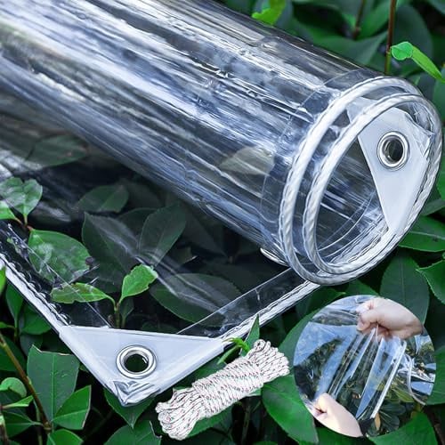 Clear Tarpaulin Waterproof Heavy Duty Transparent PVC Tarp With Eyelets 420 g/m², 2x3M White Corner 0.39mm Tear Resistant, Gazebo Side Panels Pergola Outdoor Curtain Rain Roof Cover Canopy