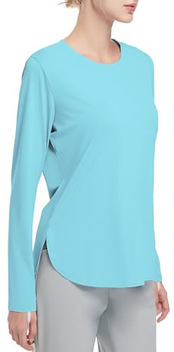 HIBETY Women’s UPF 50+ Sun Shirts Long Sleeve Workout Tops Quick Dry Fishing Hiking Performance T-Shirts Lightweight Yoga Gym Athletic Tees with Thumb Hole Blue S