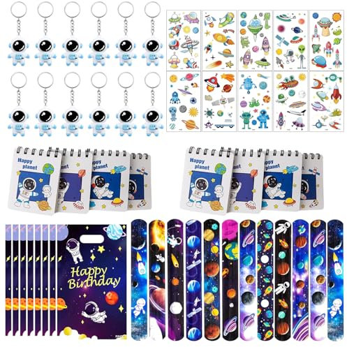 62 Stück Astronaut Kindergeburtstag Mitgebsel,Weltraum Kinder Party Geburtstagsdeko,Space Mitgebsel mit Schlüsselanhänger Geschenktüten Sticker Notizbuch, für Weltraum Kindergeburtstag Weltraum Deko