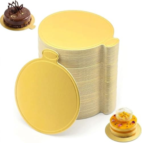 ACTIUSIS Goldenes rundes Mousse-Kuchenbrett, 8,9 cm verdicktes, wiederverwendbares goldenes Mini-Kuchen-Dessert-Ausstellungstablett, Geburtstagsfeier, Hochzeit, Weihnachten, Kuchenbasis (100 Stück)