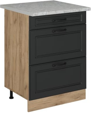 Vicco Küchenunterschrank R-Line, Schubladenschrank für die Küche, Beton, 60 cm AP Marmor