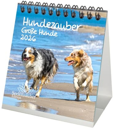 Hundezauber Große Hunde Tischkalender 10cm x 10cm für 2026 Welpen und Hunde - Seelenzauber