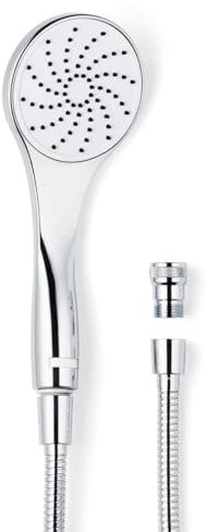Preval® Duschset, Duschsystem, Wasserspar-Set, Dusch-Wassersparer, Dusche versilbertes Preval® Duschventil inkl. Edelstahl-Brauseschlauch und Handbrause SlimLine weiß Optik verchromt