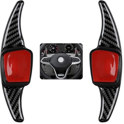 2PCS Auto Carbon Fiber Lenkrad Schaltpaddel Verlängerung Schaltwippen Aufkleber Cover Trim Kompatibel mit VW Golf 8 Arteon Teramont Nivus Virtus Mk7 Mk8 Dekor Ersatzsatz Extensions Zubehör (Schwarz)