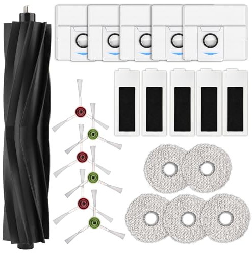 (22 Pièces) T20 Omni Pièces De Rechange Pour Aspirateur Robot Ecovacs Deebot T20 Omni/ T20e Omni/T20 Max/T20 Pro, 1 Brosse Rotative, 6 Brosses Latérales, 5 Sacs à Poussière, 5 Filtres Hepa, 5 Lingette